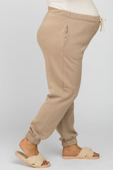 Light Mocha Soft Drawstring Maternity Plus Sweatpants