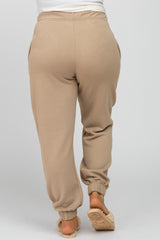 Light Mocha Soft Drawstring Maternity Plus Sweatpants