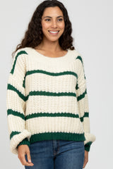 Green Cream Striped Chunky Knit Sweater