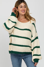 Green Cream Striped Chunky Knit Maternity Sweater