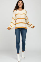 Yellow Cream Striped Chunky Knit Maternity Sweater