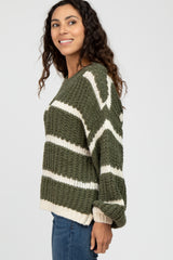 Olive Cream Striped Chunky Knit Sweater