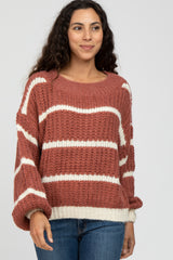 Mauve Cream  Striped Chunky Knit Sweater