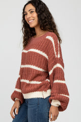 Mauve Cream  Striped Chunky Knit Sweater