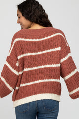 Mauve Cream  Striped Chunky Knit Sweater