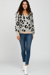 Grey Animal Print V-Neck Sweater