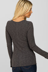 Charcoal Knit Split Neck Top