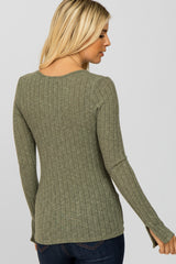 Olive Knit Split Neck Top