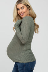 Olive Knit Split Neck Maternity Top