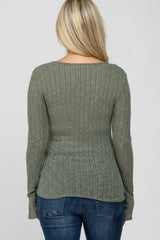 Olive Knit Split Neck Maternity Top