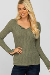 Olive Knit Split Neck Maternity Top