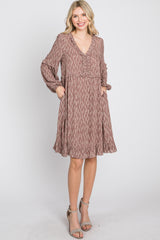 Mauve Leaf Print Ruffle Button Front Dress