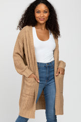 Mocha Mixed Knit Chunky Maternity Cardigan