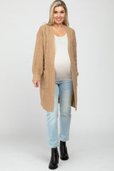 Mocha Mixed Knit Chunky Maternity Cardigan