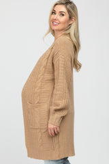 Mocha Mixed Knit Chunky Maternity Cardigan