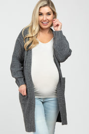 Charcoal Mixed Knit Chunky Maternity Cardigan