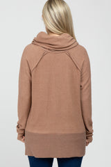 Camel Brushed Knit Cowl Neck Long Sleeve Maternity Top