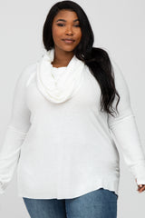 Ivory Brushed Knit Cowl Neck Long Sleeve Plus Maternity Top