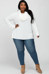 Ivory Brushed Knit Cowl Neck Long Sleeve Plus Top