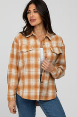 Rust Plaid Curved Hem Shacket