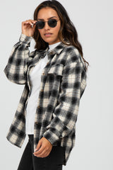 Black Plaid Curved Hem Shacket