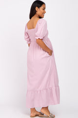 Pink Smocked Sweetheart Neck Maternity Maxi Dress