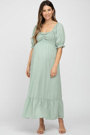 Mint Smocked Sweetheart Neck Maternity Maxi Dress