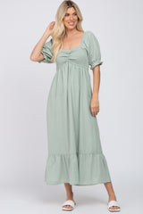 Mint Smocked Sweetheart Neck Maternity Maxi Dress