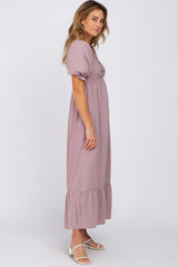 Taupe Smocked Sweetheart Neck Maxi Dress