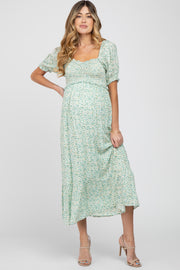 Mint Floral Sweetheart Neck Maternity Midi Dress