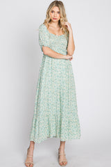 Mint Floral Sweetheart Neck Midi Dress