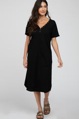 Black Button Accent Oversized Maternity Midi Dress