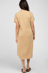 Camel Button Accent Oversized Midi Dress