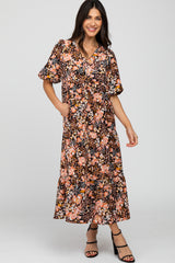 Black Floral Button Front Maxi Dress