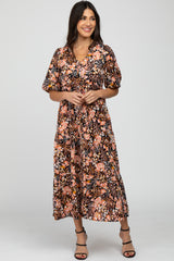 Black Floral Button Front Maxi Dress