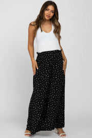 Black Printed Pleated Waist Maternity Pants