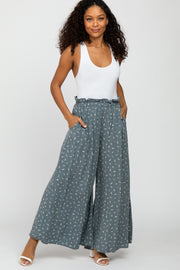 Blue Printed Pleated Waist Pants