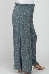 Blue Printed Pleated Waist Maternity Pants