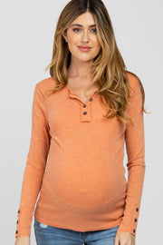 Dark Peach Henley Long Sleeve Maternity Top