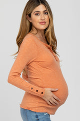 Dark Peach Henley Long Sleeve Maternity Top