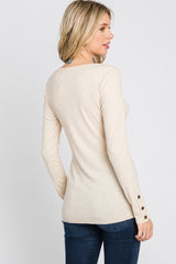 Cream Henley Long Sleeve Top