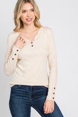 Cream Henley Long Sleeve Top