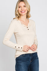 Cream Henley Long Sleeve Top