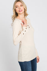 Cream Henley Long Sleeve Top