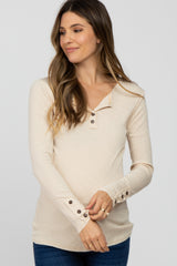 Cream Henley Long Sleeve Maternity Top