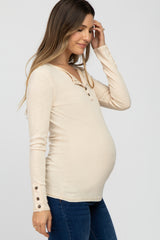 Cream Henley Long Sleeve Maternity Top