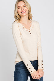 Cream Henley Long Sleeve Top