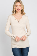 Cream Henley Long Sleeve Top