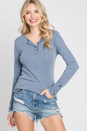 Blue Henley Long Sleeve Top