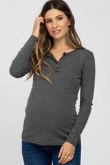 Charcoal Henley Long Sleeve Maternity Top